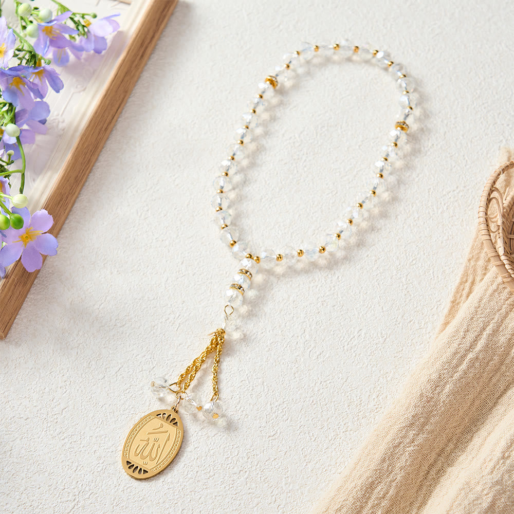 HilalHaven Prism Verse Faceted Crystal 33 Beads Tasbih  - Clear Crystal‑Gold Accent - image 17