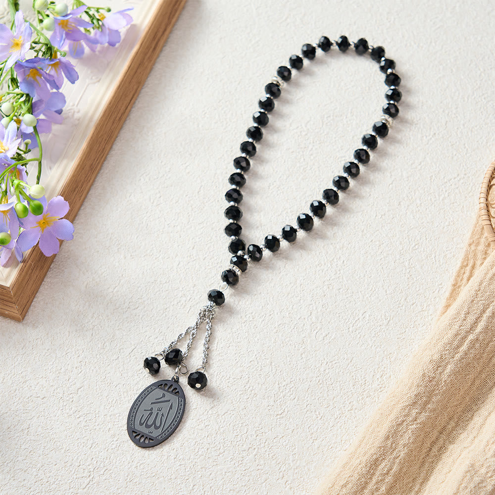 HilalHaven Prism Verse Faceted Crystal 33 Beads Tasbih  - Black Crystal‑Gunmetal Accent - image 6