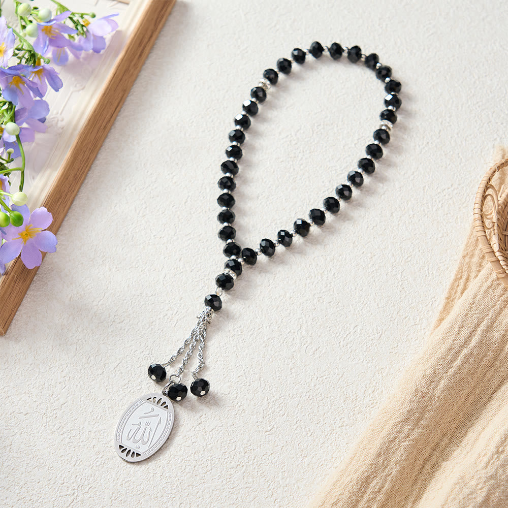 HilalHaven Prism Verse Faceted Crystal 33 Beads Tasbih  - Black Crystal‑Silver Accent - image 12