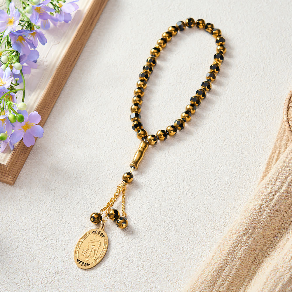 HilalHaven Prism Verse Faceted Crystal 33 Beads Tasbih  - Tiger‑Eye Tone Crystal‑Gold Accent - image 0