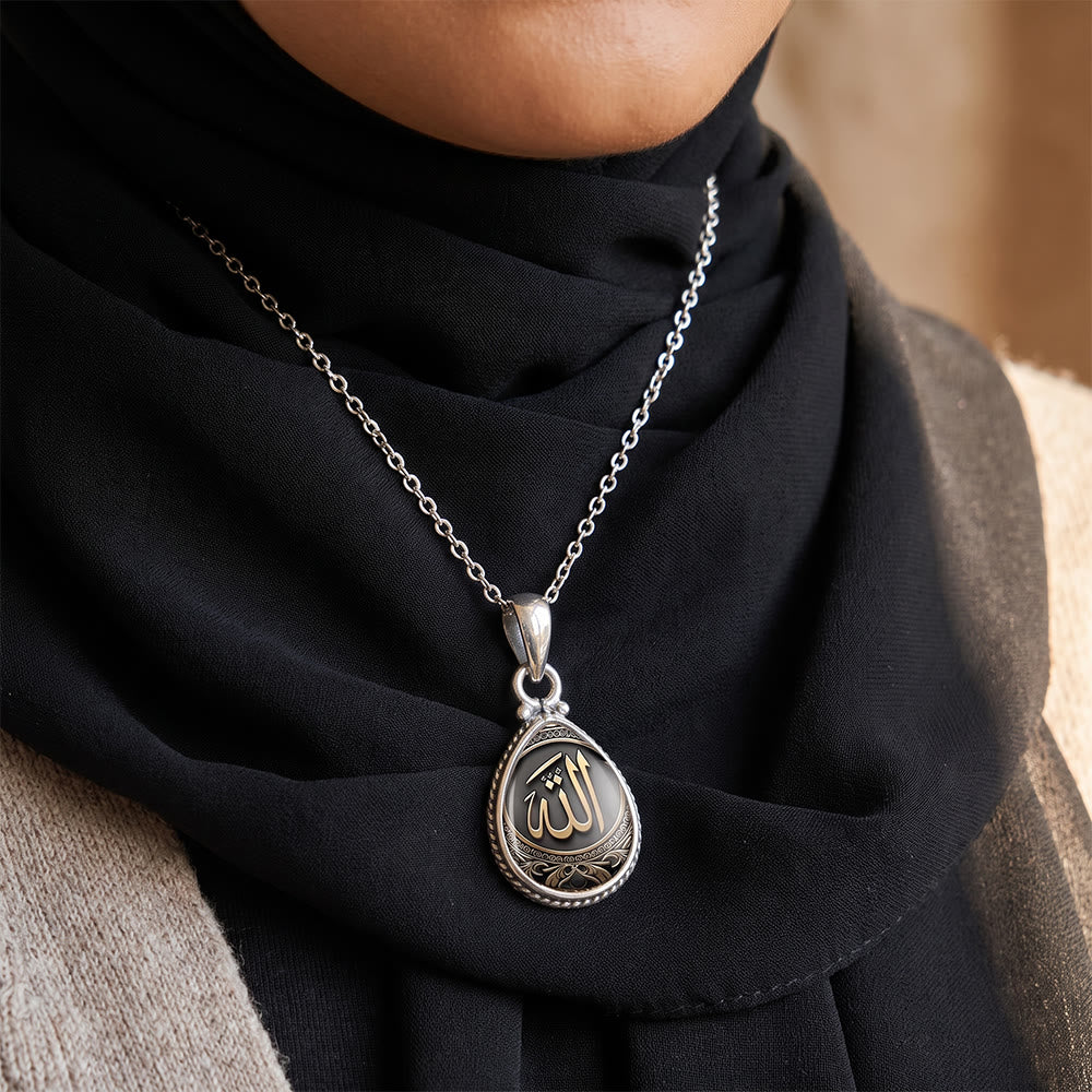 HilalHaven Silent Script Allah Teardrop‑Shaped Pendant Necklace - image 1