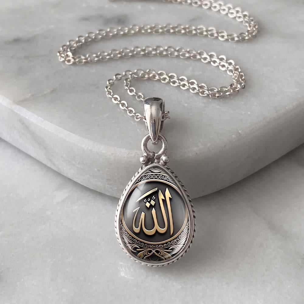 HilalHaven Silent Script Allah Teardrop‑Shaped Pendant Necklace - Silver - image 5