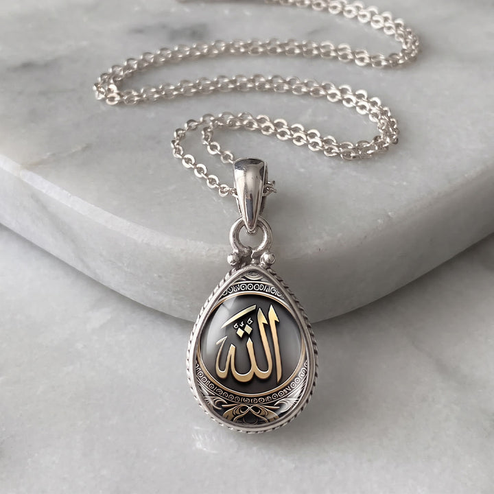 HilalHaven Silent Script Allah Teardrop‑Shaped Pendant Necklace - Silver - image 5