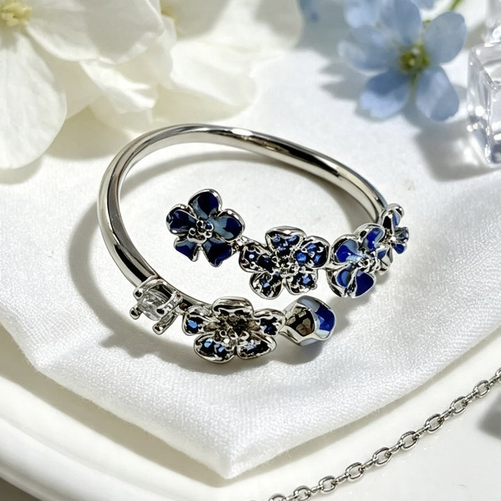 HilalHaven Blossom Trail Enamel Floral Open Ring - Blue - image 1