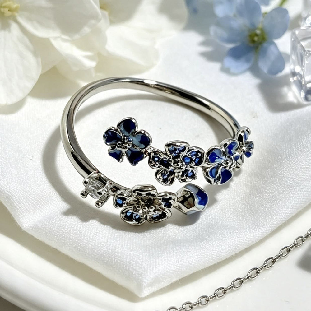 FREE Today: Blossom Trail Enamel Floral Open Ring - Blue - image 1