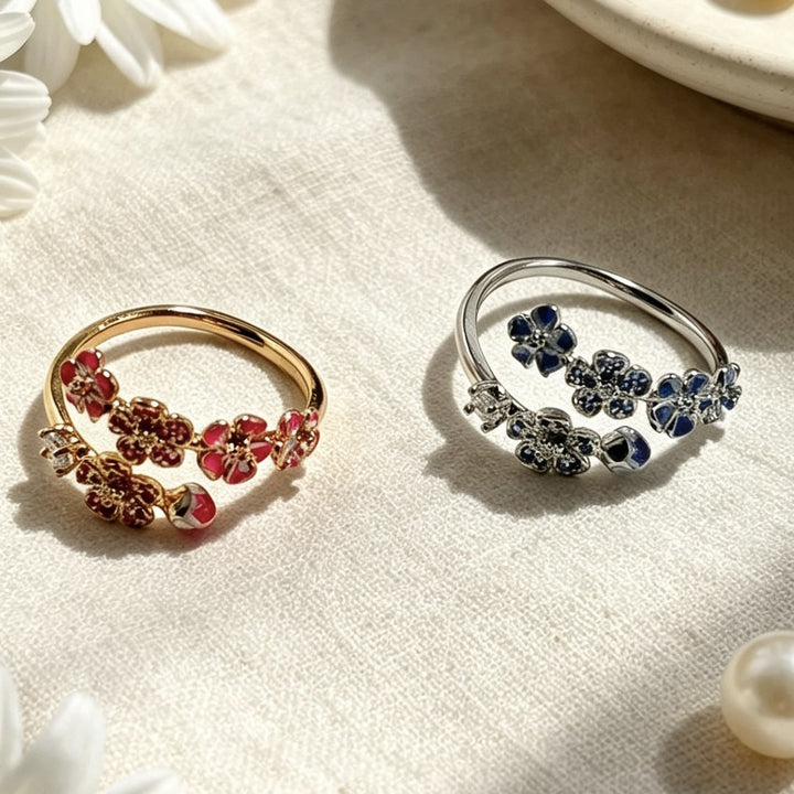 HilalHaven Blossom Trail Enamel Floral Open Ring - image 0
