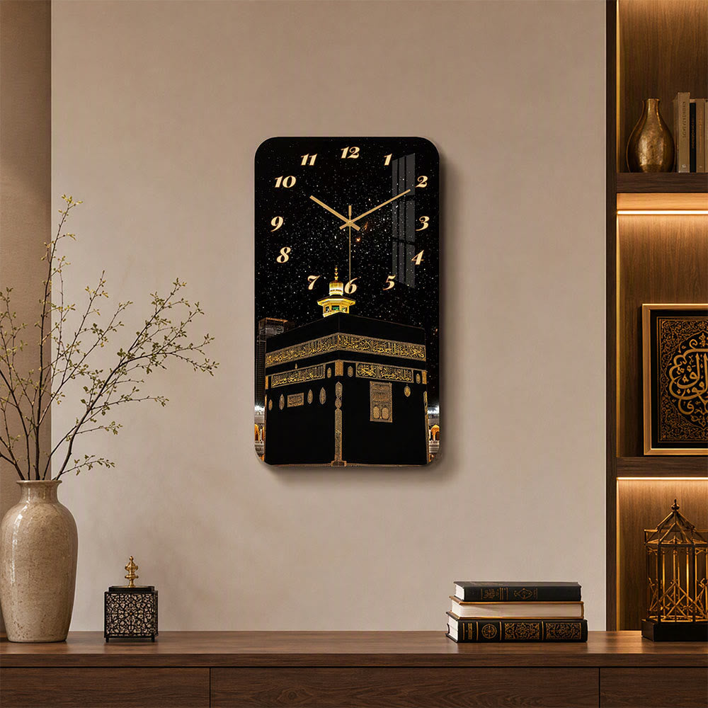 HilalHaven Sacred Night View Acrylic Wall Clock — Rectangle Silent Sweep Movement Islamic Home Time Decor - image 0