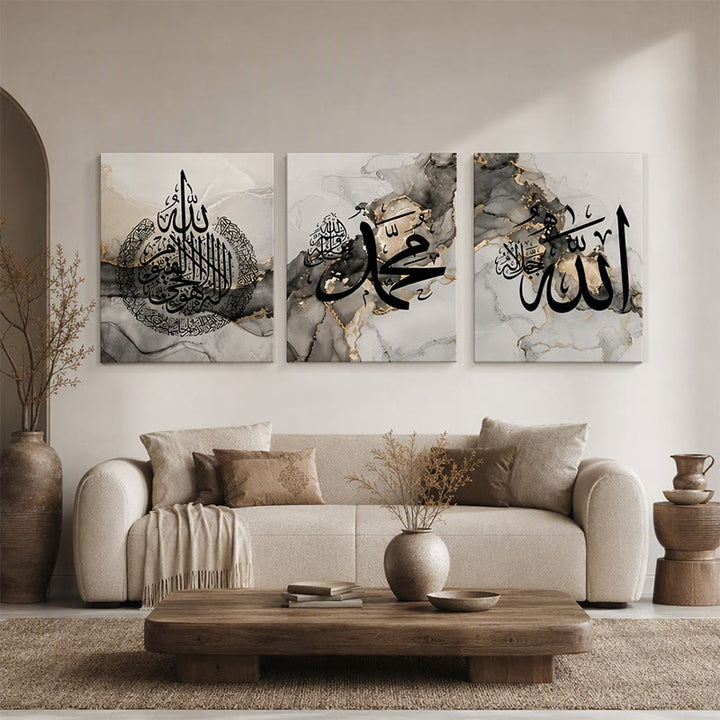 HilalHaven Smoky Marble Trio Wall Canvas - Triptych - Canvas Print Only - image 2