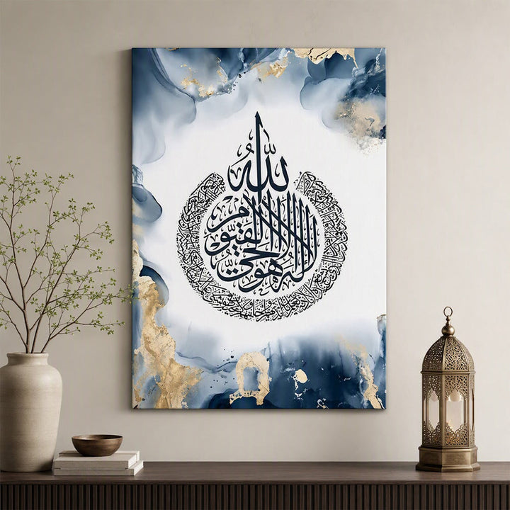 HilalHaven Ocean Gilded Triptych Navy Blue Marble Gold‑Fleck Arabic Calligraphy Canvas Wall Art - StyleB -  Unframed Canvas Painting  - image 4