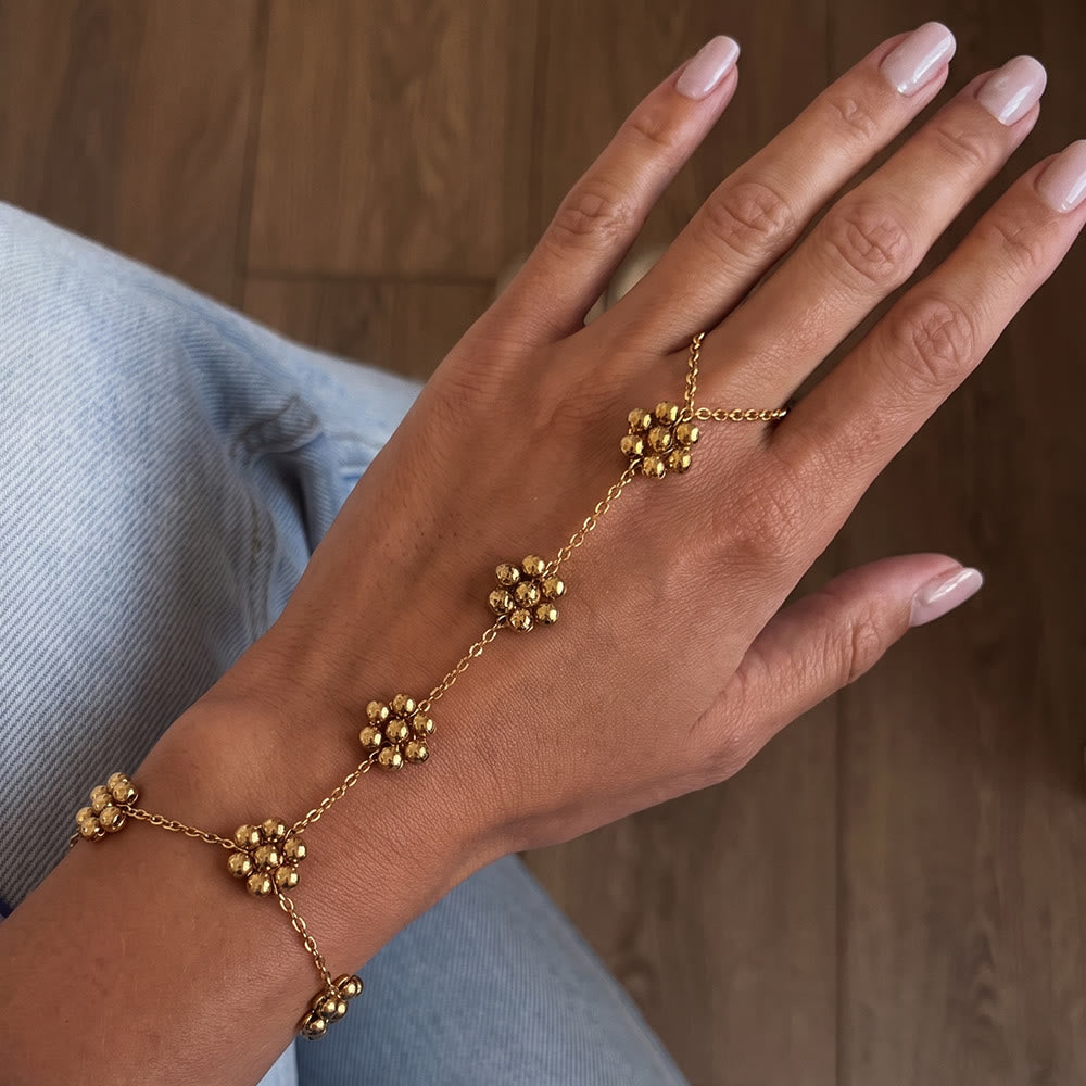 HilalHaven Bead‑Cluster Floral‑Accent Stationed‑Point Hand Chain - image 0