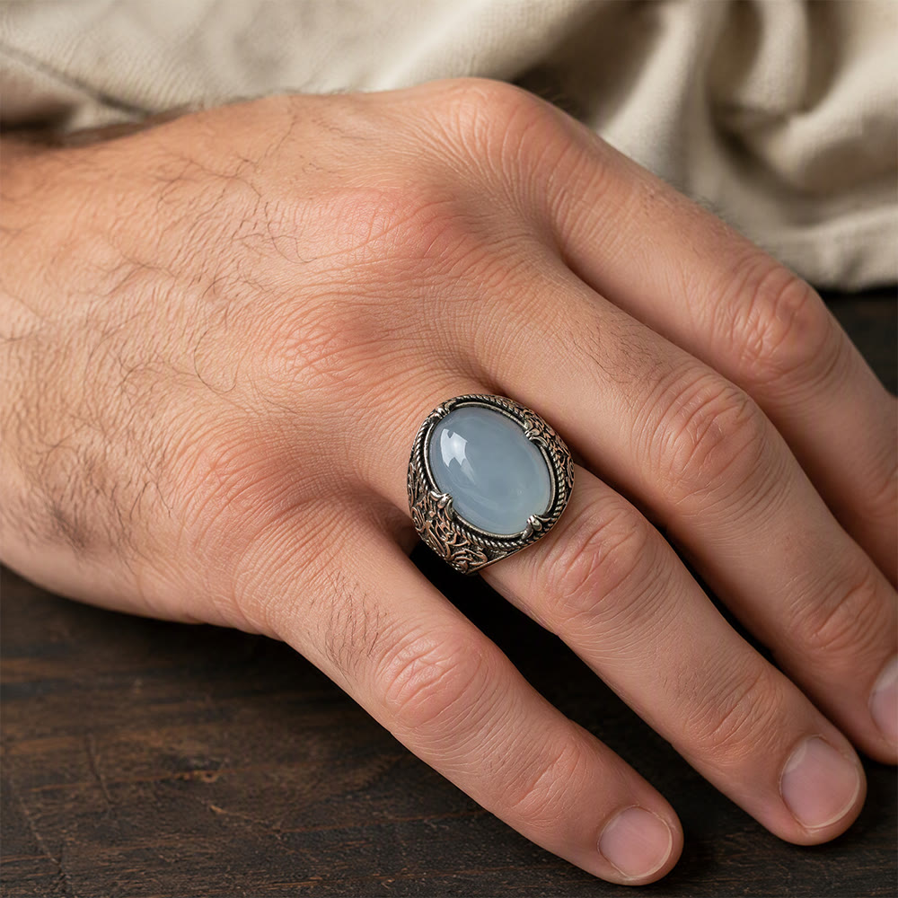HilalHaven Lunar Veil Intricate Scroll‑Engraved Cabochon Statement Ring  - image 0