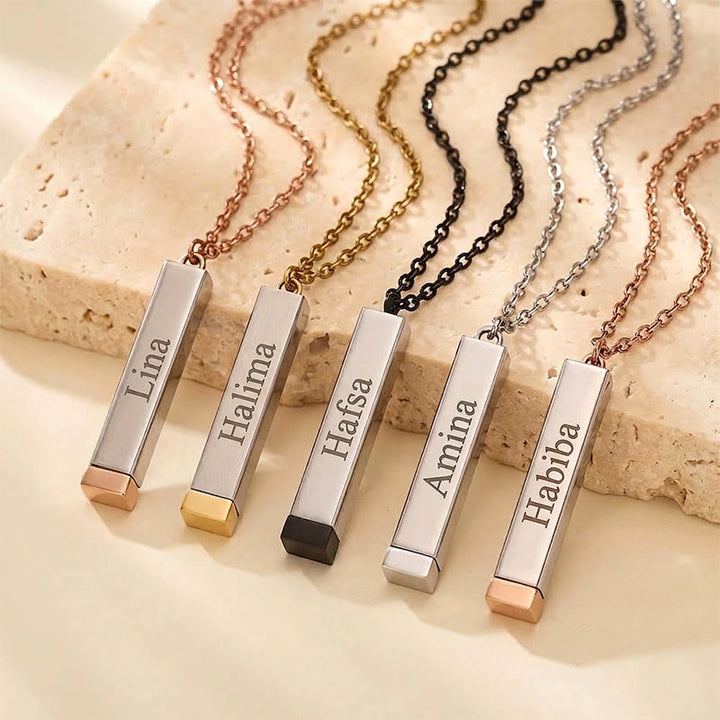 HilalHaven Twin Pillar Arabic &amp; English Name Double Vertical  Personalized Engraved Necklace - image 2