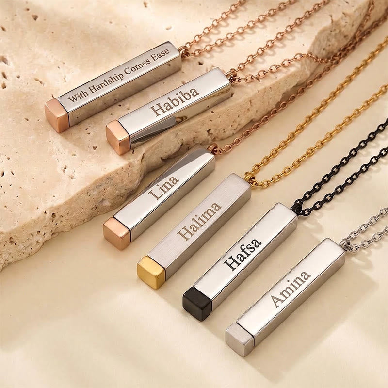 HilalHaven Twin Pillar Arabic &amp; English Name Double Vertical  Personalized Engraved Necklace - image 3
