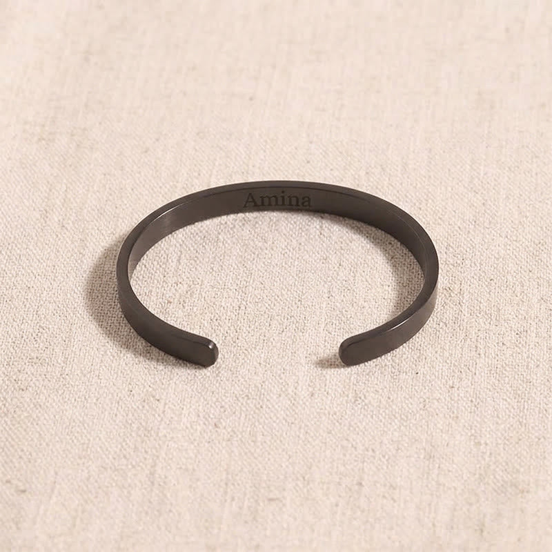 HilalHaven Script Mark Custom Arabic &amp; English Name Engraved Stainless Steel Cuff Bangl - Black - image 11