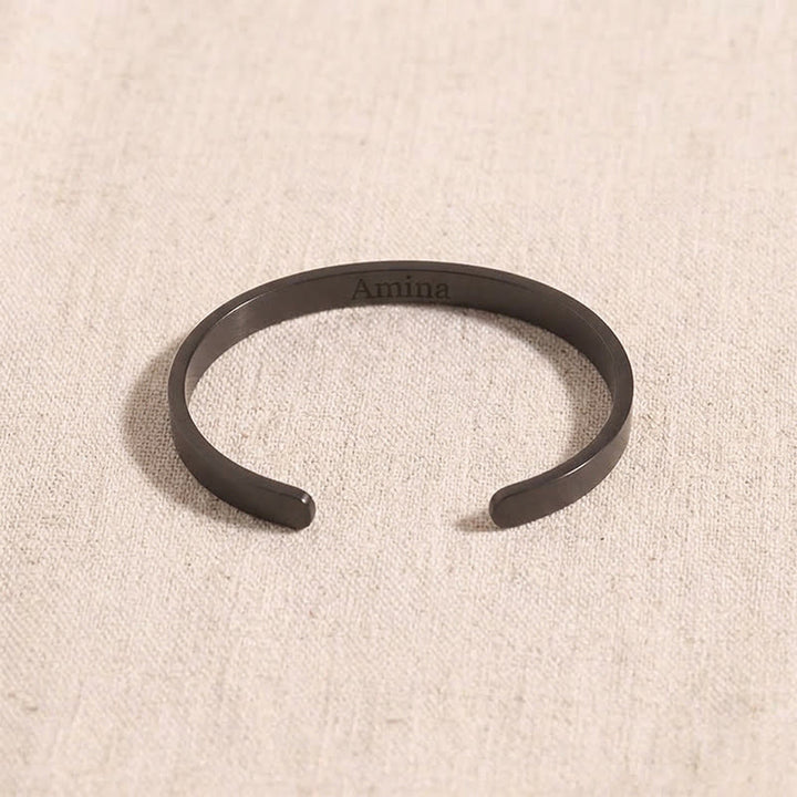 HilalHaven Script Mark Custom Arabic &amp; English Name Engraved Stainless Steel Cuff Bangl - Black - image 11
