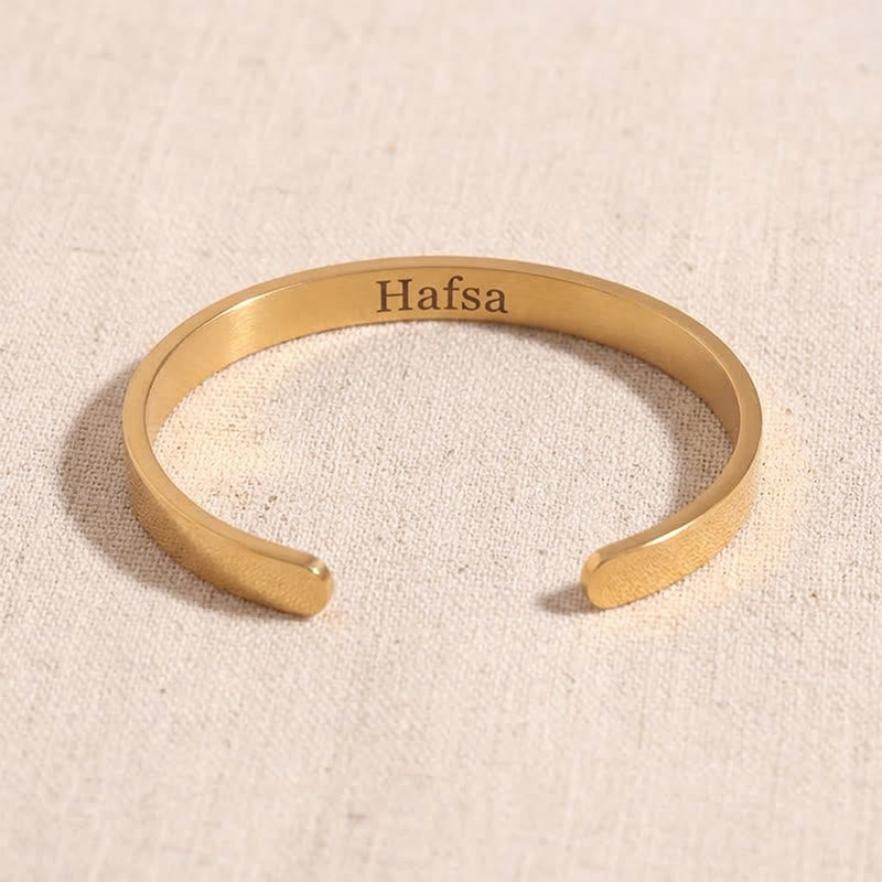 HilalHaven Script Mark Custom Arabic &amp; English Name Engraved Stainless Steel Cuff Bangl - Golden - image 8