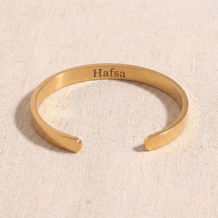 HilalHaven Script Mark Custom Arabic &amp; English Name Engraved Stainless Steel Cuff Bangl - Golden - image 8