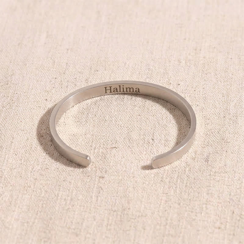 HilalHaven Script Mark Custom Arabic &amp; English Name Engraved Stainless Steel Cuff Bangl - Silver - image 9