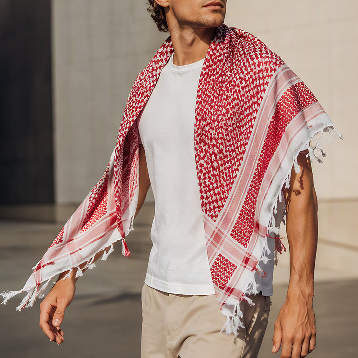 HilalHaven Heritage Weave Keffiyeh Scarf — Red White Traditional Arab Style Tassel Shawl Unisex - image 6