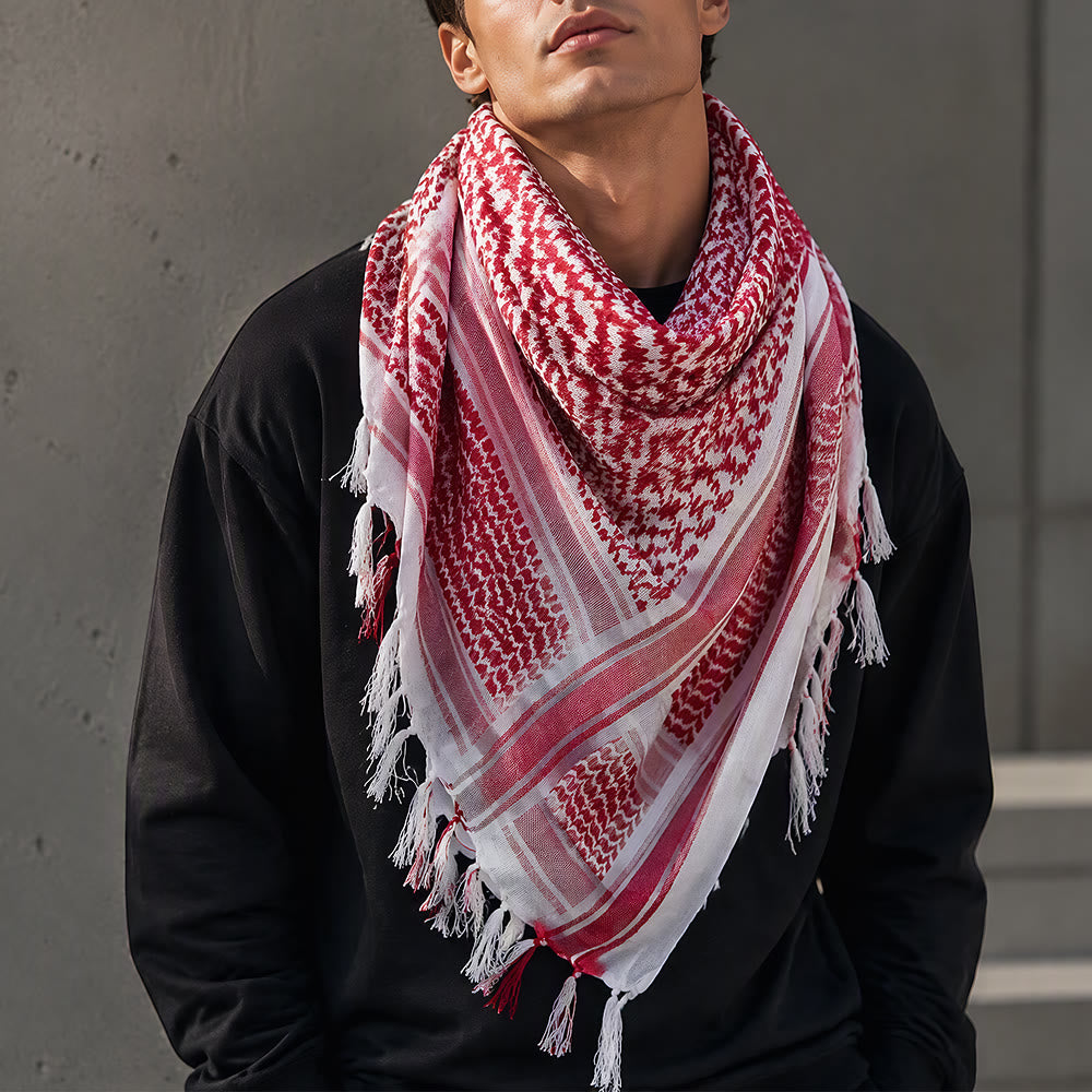 HilalHaven Heritage Weave Keffiyeh Scarf — Red White Traditional Arab Style Tassel Shawl Unisex - image 3