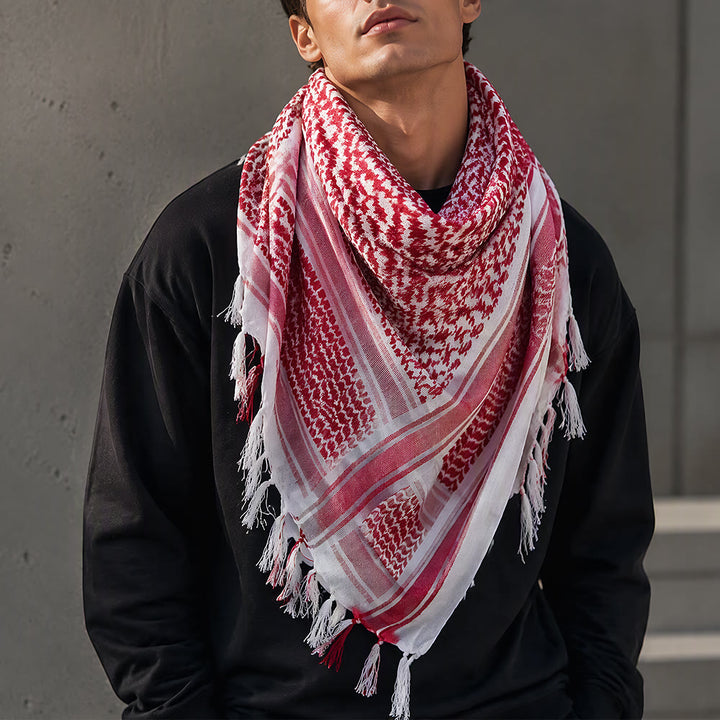 HilalHaven Heritage Weave Keffiyeh Scarf — Red White Traditional Arab Style Tassel Shawl Unisex - image 3