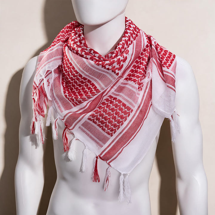 HilalHaven Heritage Weave Keffiyeh Scarf — Red White Traditional Arab Style Tassel Shawl Unisex - image 7