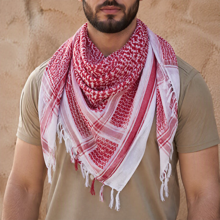 HilalHaven Heritage Weave Keffiyeh Scarf — Red White Traditional Arab Style Tassel Shawl Unisex - image 0