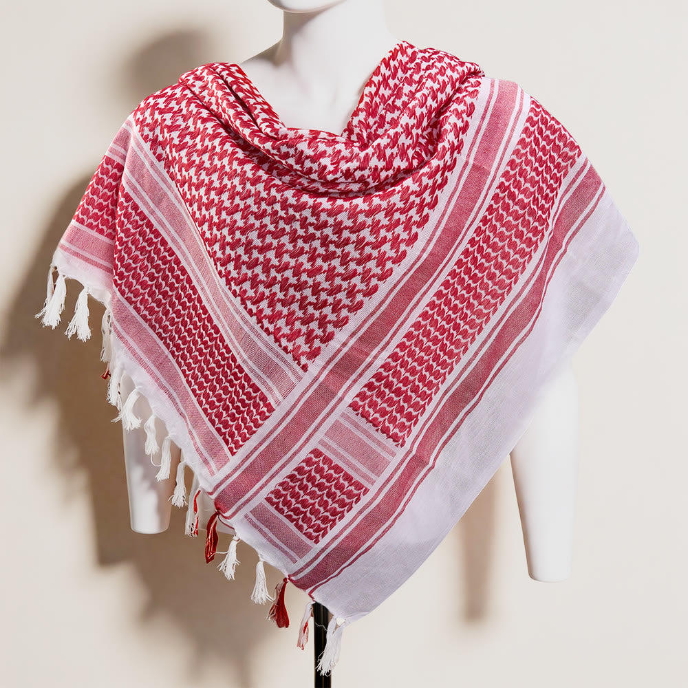 HilalHaven Heritage Weave Keffiyeh Scarf — Red White Traditional Arab Style Tassel Shawl Unisex - image 8