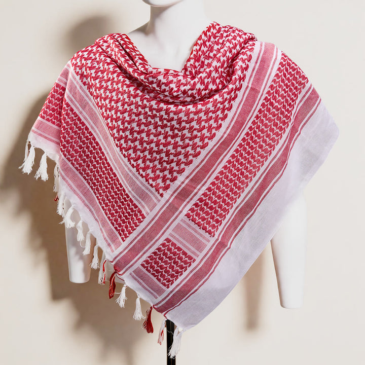 HilalHaven Heritage Weave Keffiyeh Scarf — Red White Traditional Arab Style Tassel Shawl Unisex - image 8