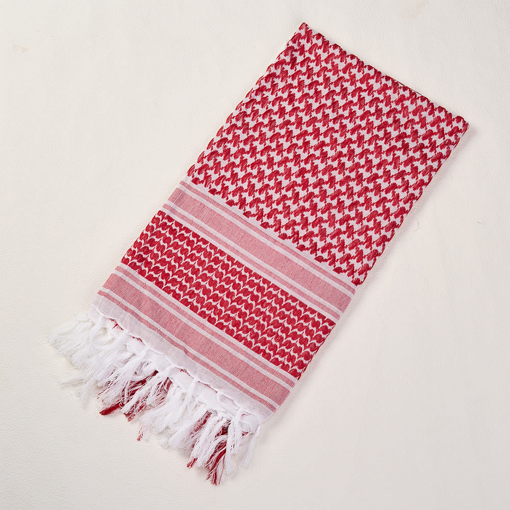 HilalHaven Heritage Weave Keffiyeh Scarf — Red White Traditional Arab Style Tassel Shawl Unisex - image 9