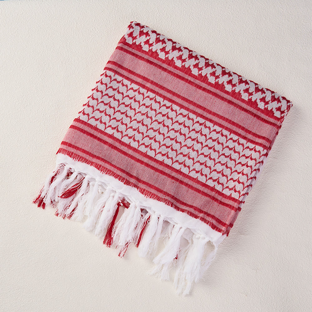 HilalHaven Heritage Weave Keffiyeh Scarf — Red White Traditional Arab Style Tassel Shawl Unisex - image 10