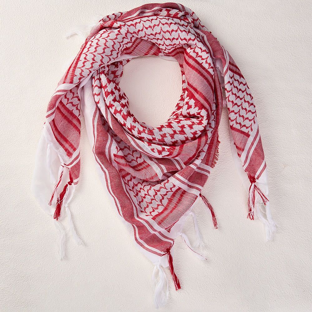 HilalHaven Heritage Weave Keffiyeh Scarf — Red White Traditional Arab Style Tassel Shawl Unisex - image 5