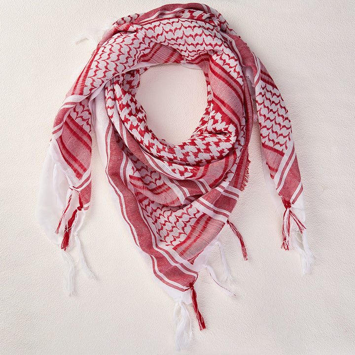 HilalHaven Heritage Weave Keffiyeh Scarf — Red White Traditional Arab Style Tassel Shawl Unisex - image 5