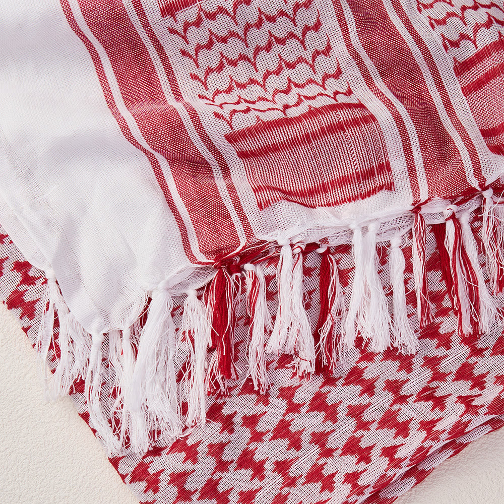 HilalHaven Heritage Weave Keffiyeh Scarf — Red White Traditional Arab Style Tassel Shawl Unisex - image 11