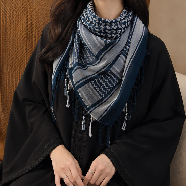 HilalHaven Sand Legacy Keffiyeh Shawl — Black &amp; White Arab Traditional Tassel Square Scarf Unisex - image 1