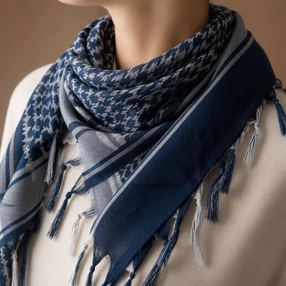 HilalHaven Sand Legacy Keffiyeh Shawl — Black &amp; White Arab Traditional Tassel Square Scarf Unisex - image 8