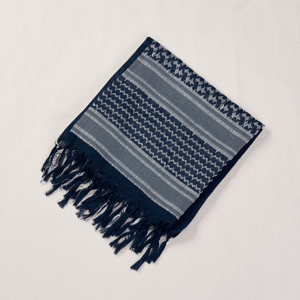 HilalHaven Sand Legacy Keffiyeh Shawl — Black &amp; White Arab Traditional Tassel Square Scarf Unisex - image 4
