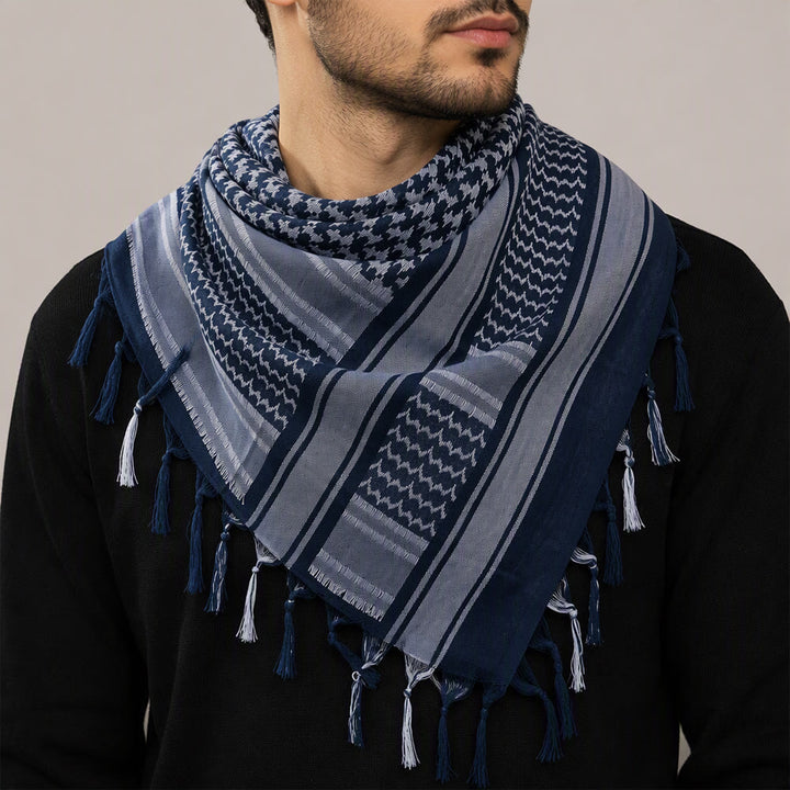 HilalHaven Twilight Tide Keffiyeh Scarf — Navy Blue White Arab Traditional Tassel Shawl Unisex - image 0