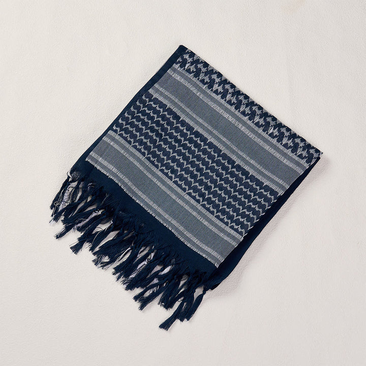HilalHaven Twilight Tide Keffiyeh Scarf — Navy Blue White Arab Traditional Tassel Shawl Unisex - image 3