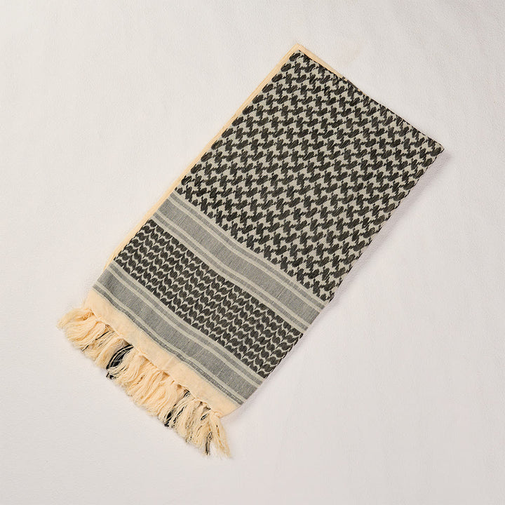 HilalHaven Dune Grain Keffiyeh Scarf — Khaki Black Traditional Arab Tassel Shawl Unisex - image 3