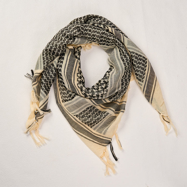 HilalHaven Dune Grain Keffiyeh Scarf — Khaki Black Traditional Arab Tassel Shawl Unisex - image 4