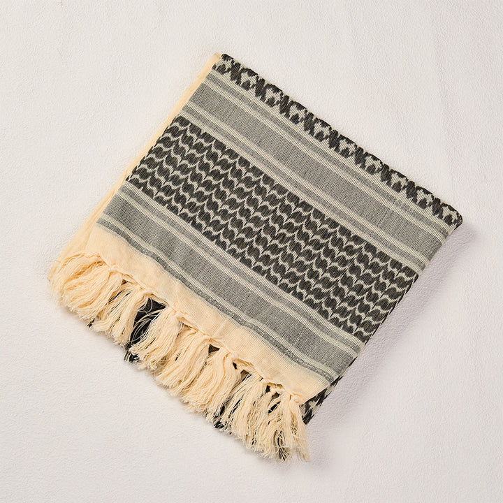HilalHaven Dune Grain Keffiyeh Scarf — Khaki Black Traditional Arab Tassel Shawl Unisex - image 5