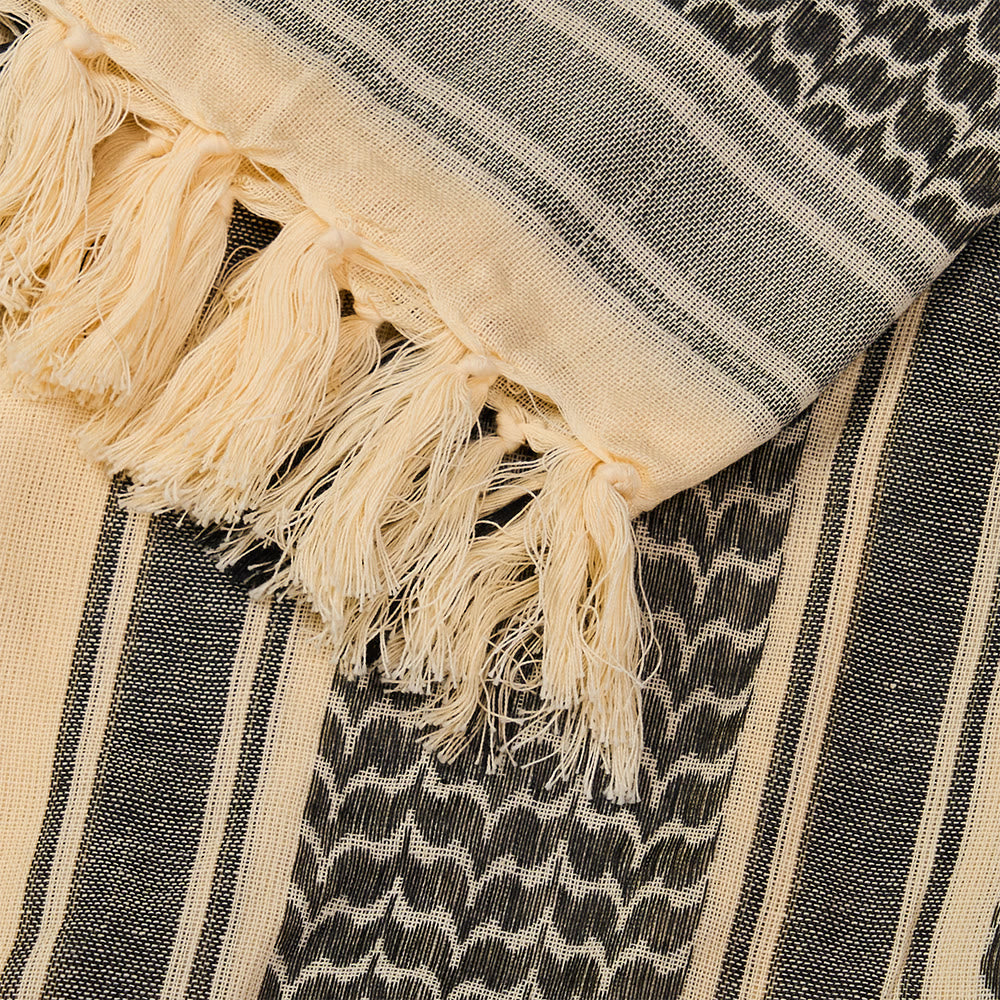 HilalHaven Dune Grain Keffiyeh Scarf — Khaki Black Traditional Arab Tassel Shawl Unisex - image 6