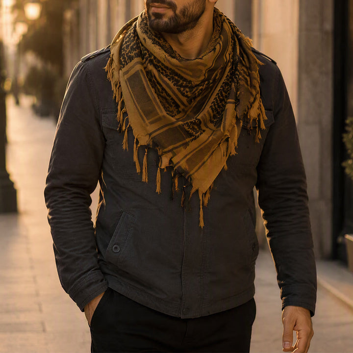HilalHaven Sand Veil Keffiyeh Scarf — Ochre Brown Arab Traditional Tassel Shawl Unisex - image 1