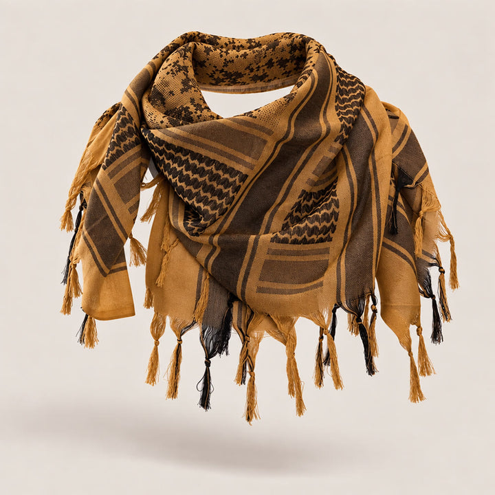 HilalHaven Sand Veil Keffiyeh Scarf — Ochre Brown Arab Traditional Tassel Shawl Unisex - image 4