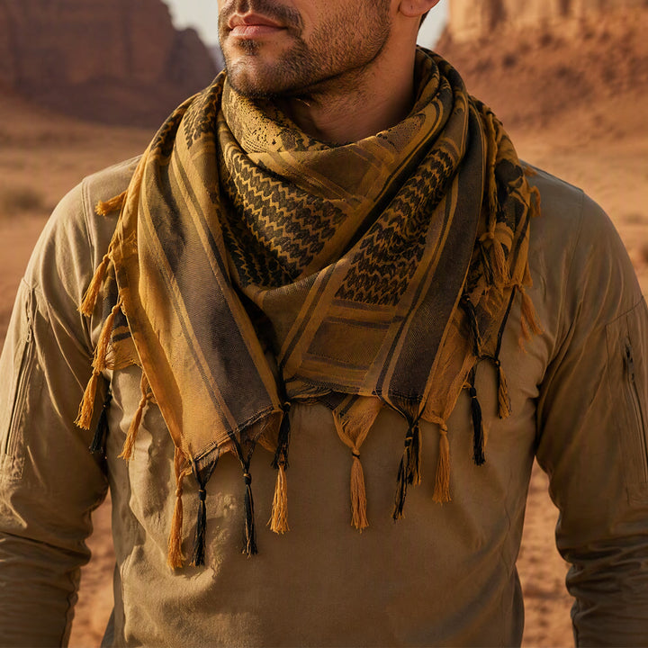 HilalHaven Sand Veil Keffiyeh Scarf — Ochre Brown Arab Traditional Tassel Shawl Unisex - image 6