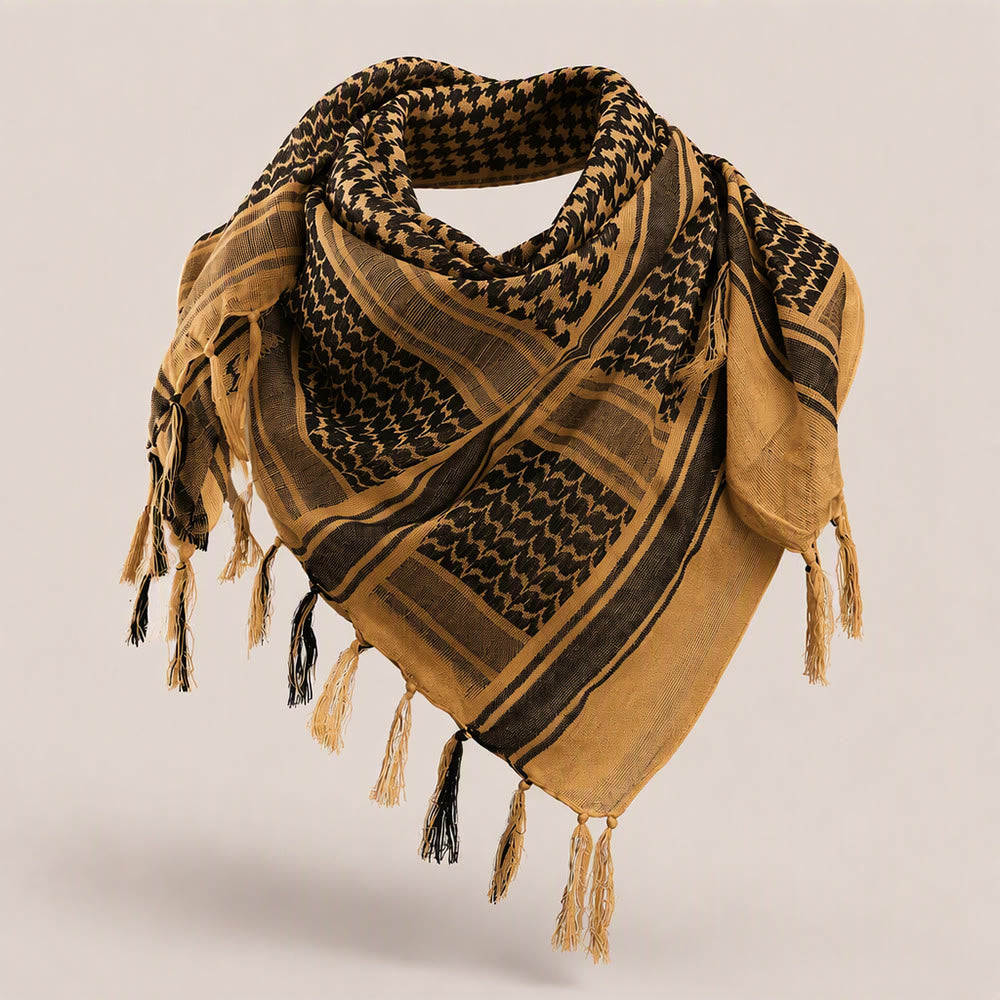 HilalHaven Sand Veil Keffiyeh Scarf — Ochre Brown Arab Traditional Tassel Shawl Unisex - Brown - image 5