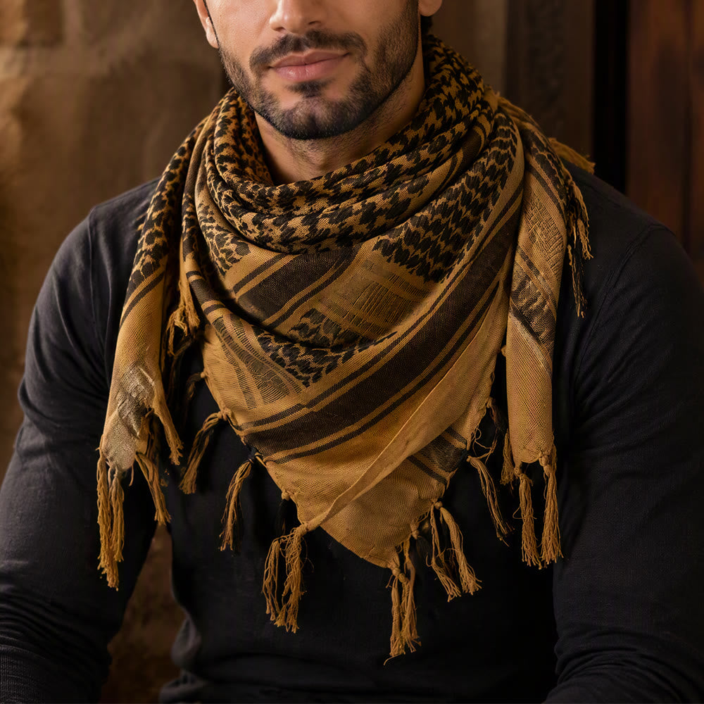 HilalHaven Sand Veil Keffiyeh Scarf — Ochre Brown Arab Traditional Tassel Shawl Unisex - image 3