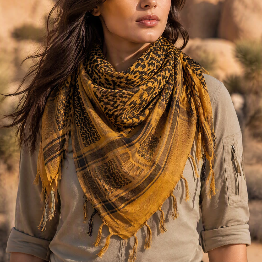 HilalHaven Sand Veil Keffiyeh Scarf — Ochre Brown Arab Traditional Tassel Shawl Unisex - image 7
