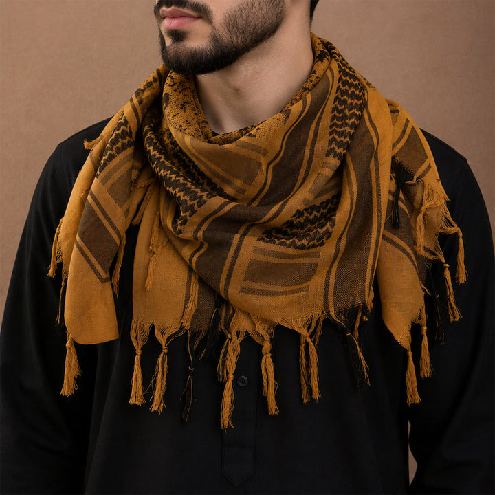 HilalHaven Sand Veil Keffiyeh Scarf — Ochre Brown Arab Traditional Tassel Shawl Unisex - image 0